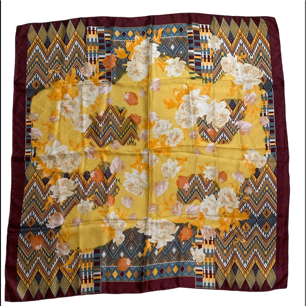Uterque 100% Silk Scarf with flowers and geometric designs